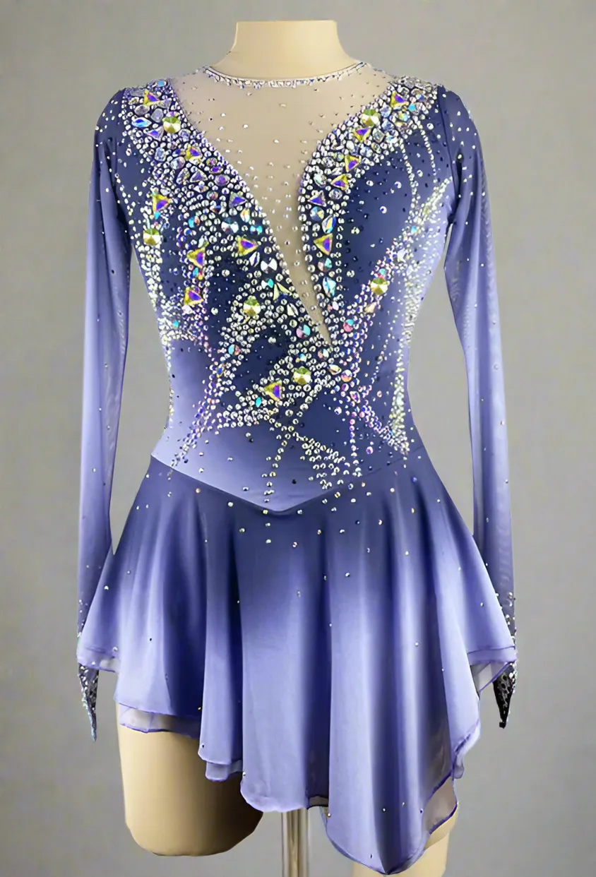 Competition Skating Dress Grey Lilac Ombre Asymmetrical BSU130665