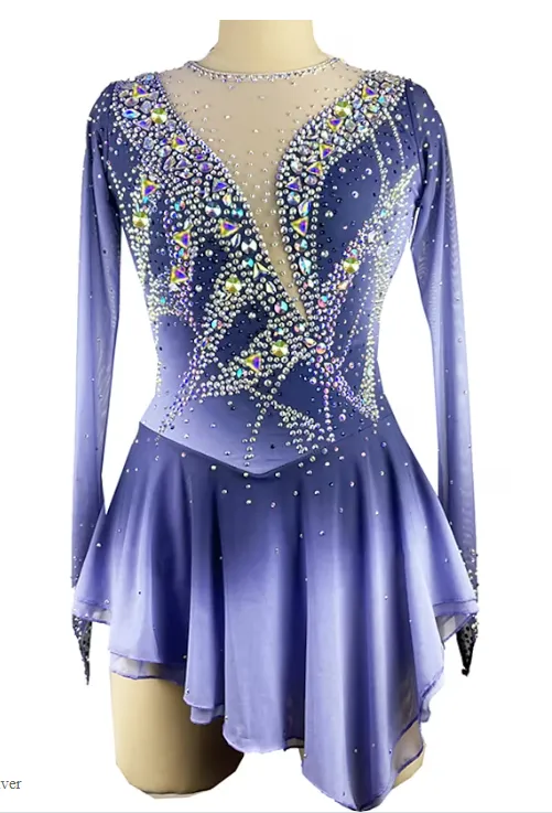 Competition Skating Dress Grey Lilac Ombre Asymmetrical BSU130665