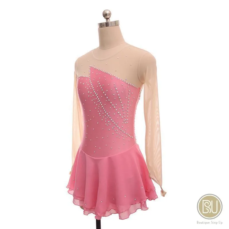 Competition Skating Dress Soft Pink & Many Other Color Nude Mesh Sleeves