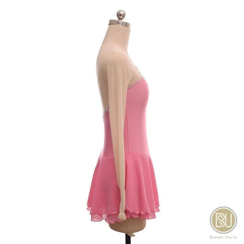 Competition Skating Dress Soft Pink & Many Other Color Nude Mesh Sleeves