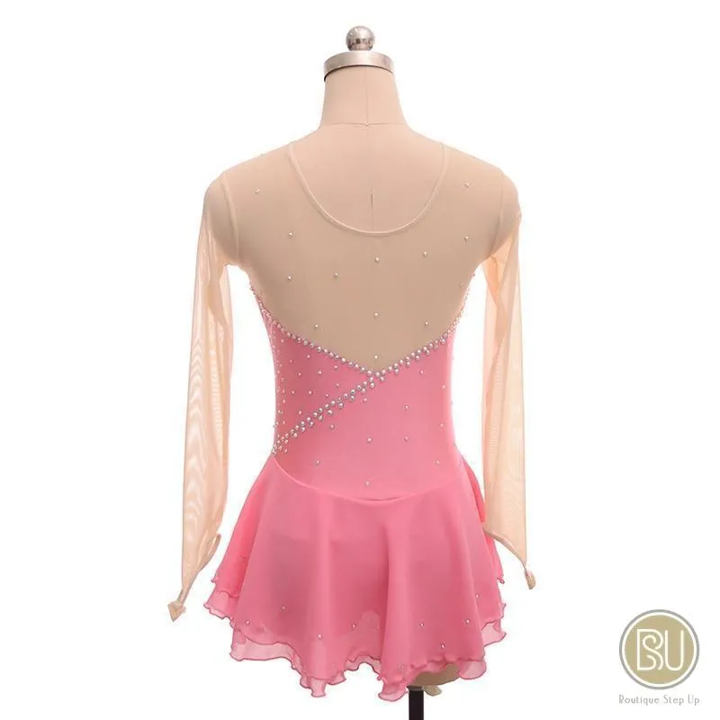 Competition Skating Dress Soft Pink & Many Other Color Nude Mesh Sleeves