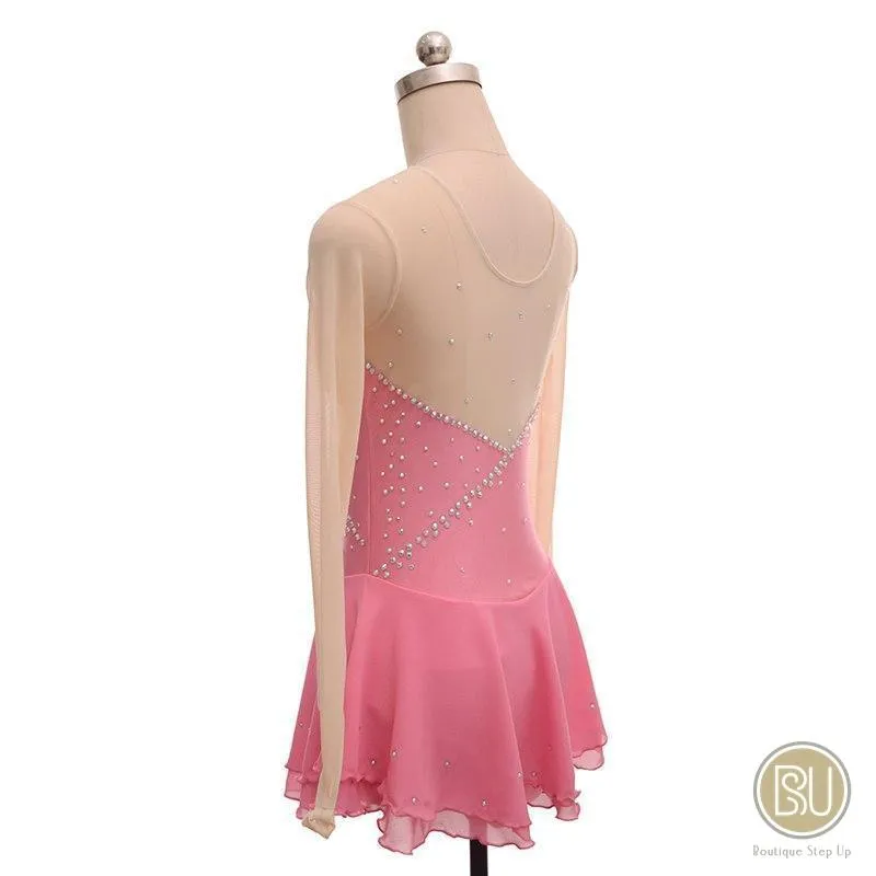 Competition Skating Dress Soft Pink & Many Other Color Nude Mesh Sleeves