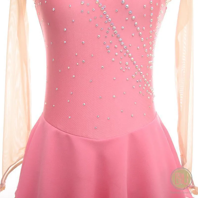 Competition Skating Dress Soft Pink & Many Other Color Nude Mesh Sleeves