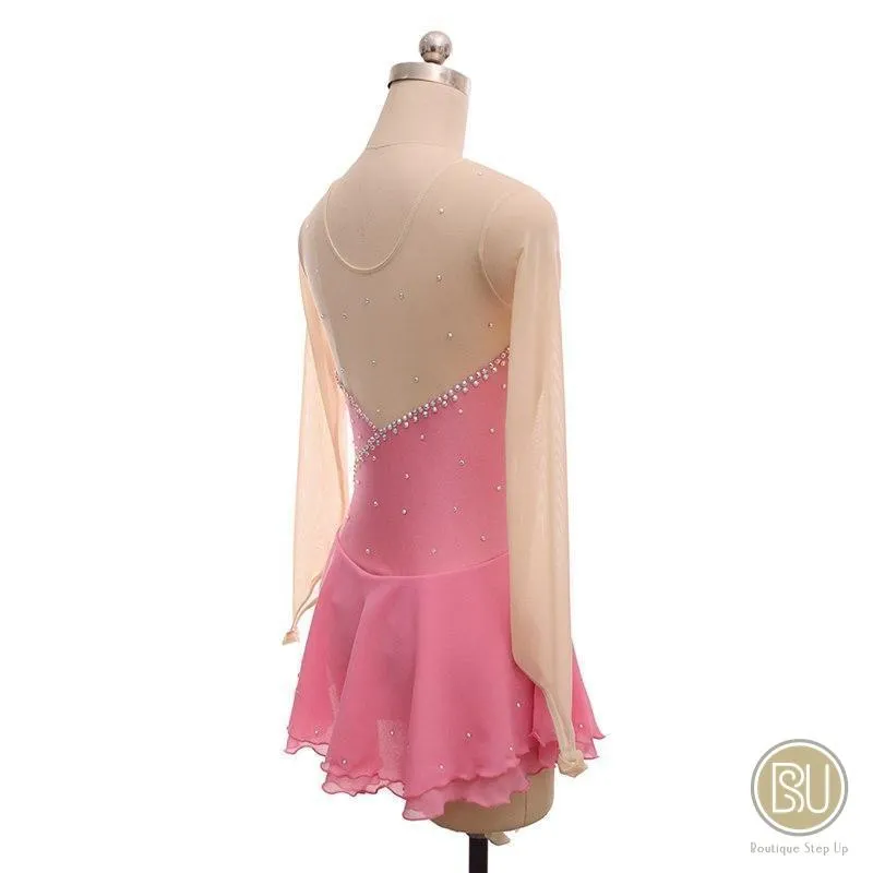 Competition Skating Dress Soft Pink & Many Other Color Nude Mesh Sleeves