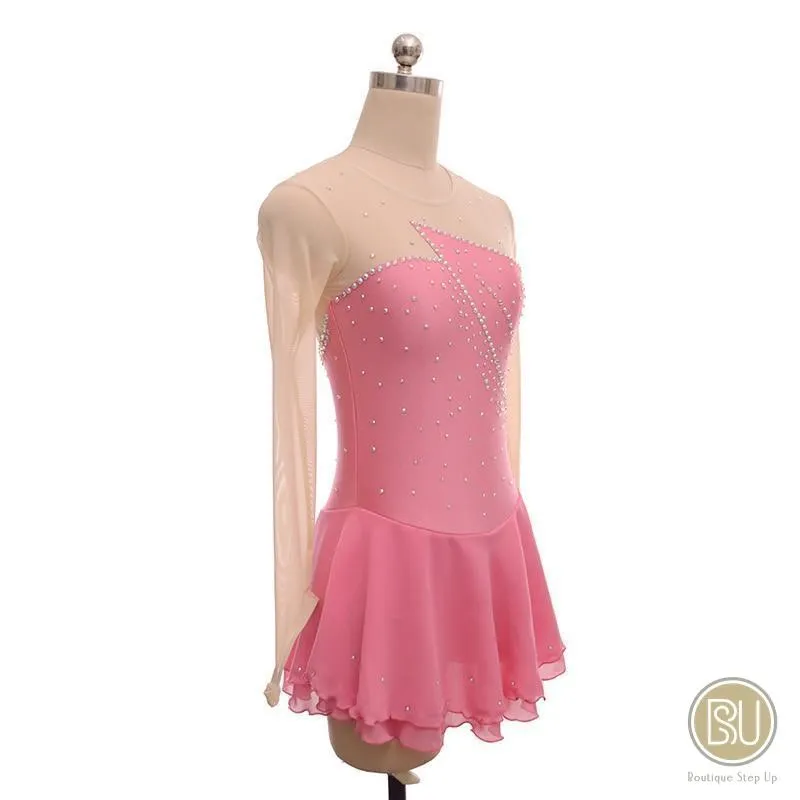 Competition Skating Dress Soft Pink & Many Other Color Nude Mesh Sleeves