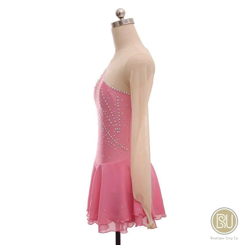 Competition Skating Dress Soft Pink & Many Other Color Nude Mesh Sleeves