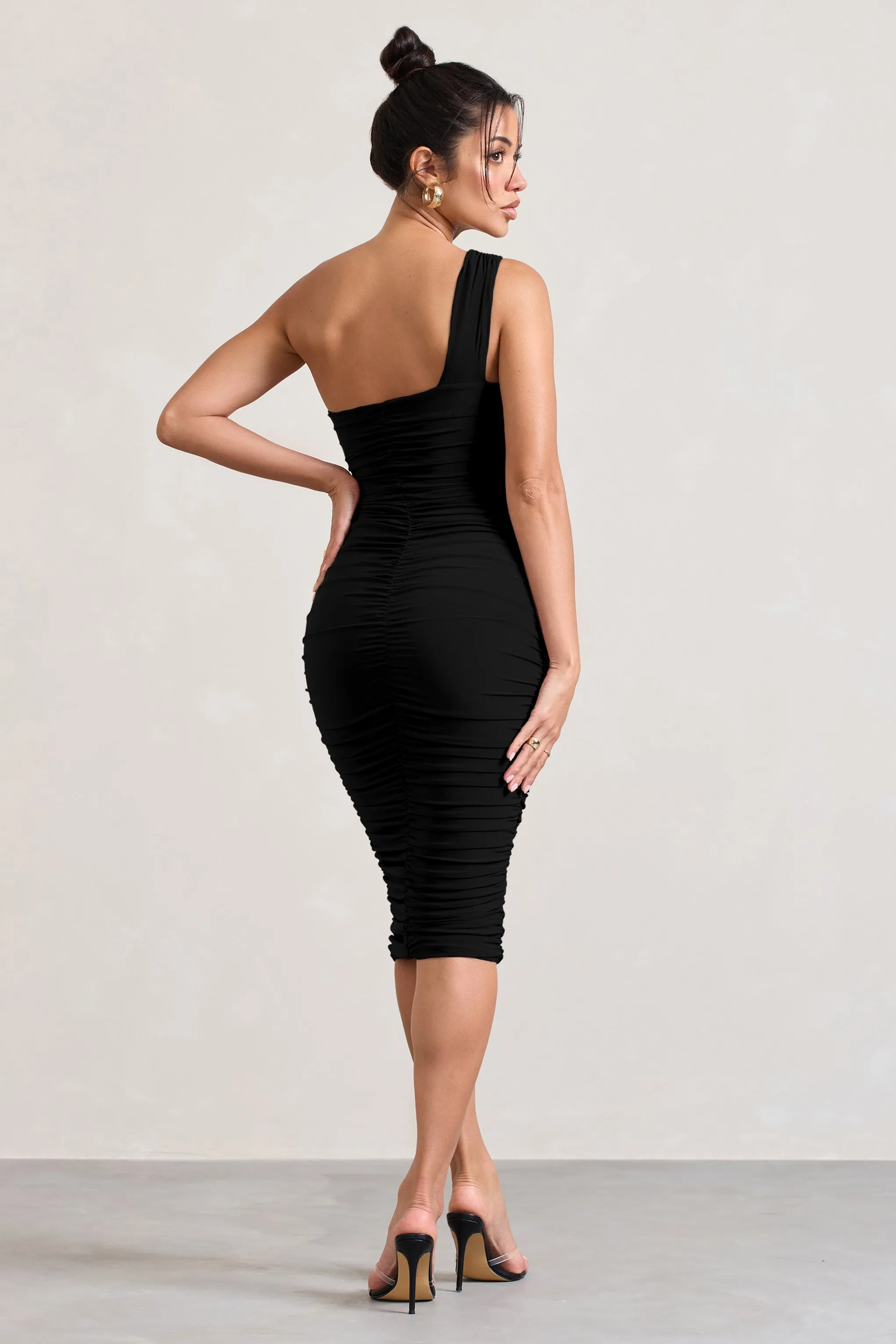 Contour | Black One Shoulder Bodycon Midi Dress