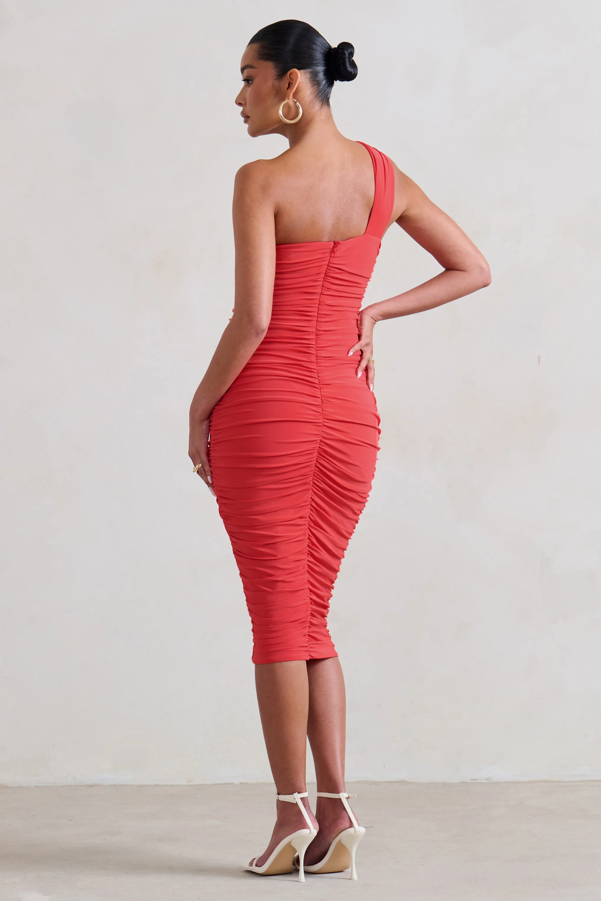 Contour | Coral Maternity One Shoulder Bodycon Midi Dress