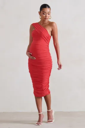 Contour | Coral Maternity One Shoulder Bodycon Midi Dress