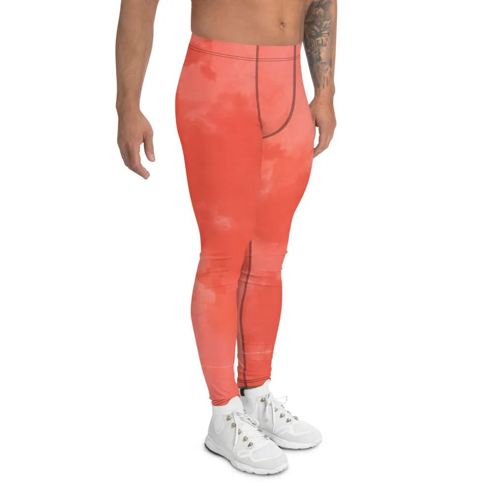 Coral Pink Abstract Men's Leggings, Modern Premium Best Meggings Tights-Made in USA/EU