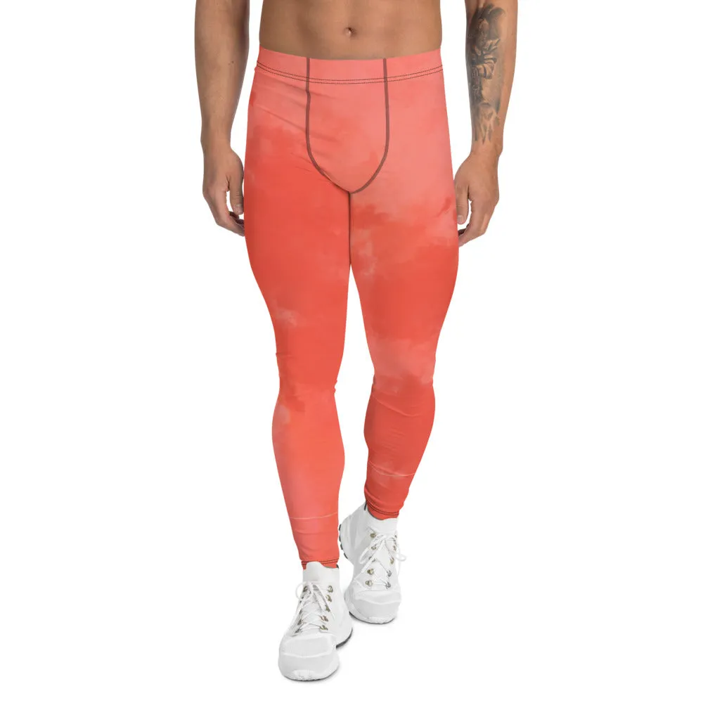 Coral Pink Abstract Men's Leggings, Modern Premium Best Meggings Tights-Made in USA/EU