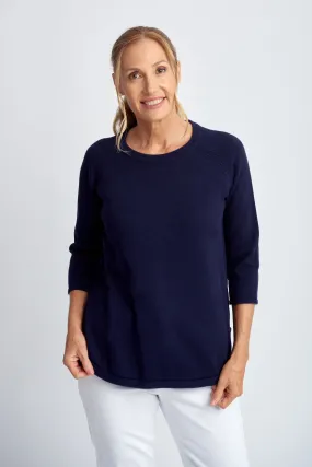 Cotton 3/4 Sleeve Raglan Jumper Navy