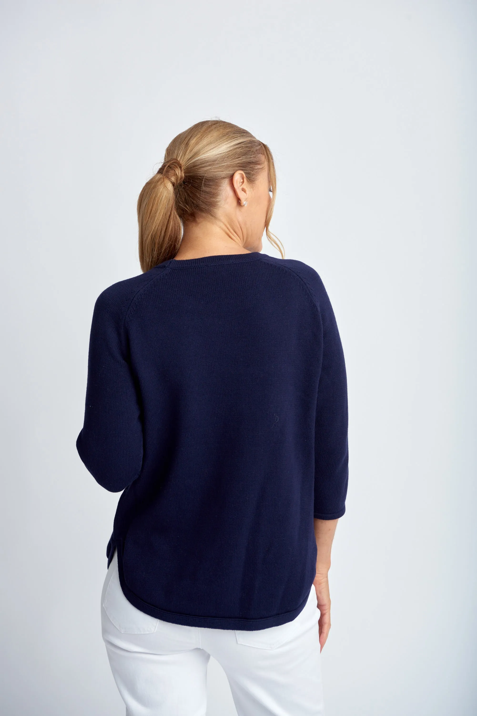 Cotton 3/4 Sleeve Raglan Jumper Navy