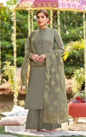 Cotton Unstitched Grey Salwar Suits Material for Ladies