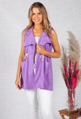 Deep Lavender Drawstring waterfall front scuba crepe jacket-1