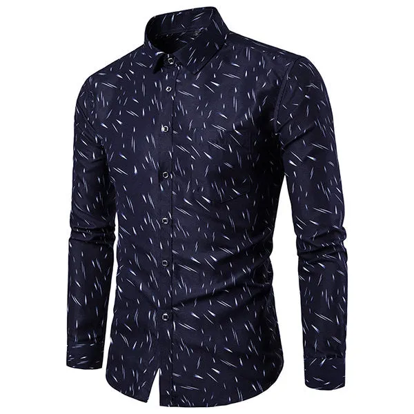 Designer Shirt for Men Slim Fit Long Sleeve Printing Single Chest Pocket Button Up