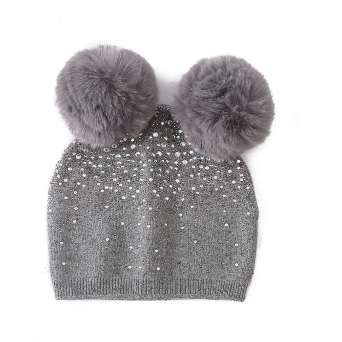 Double Pompom Sparkle Bobble Hat