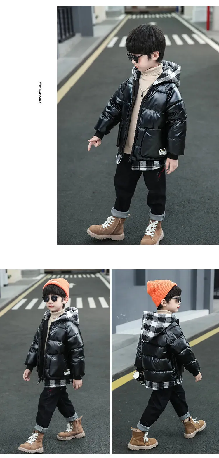 Down Coat Boys' winter padded jacket winter thickened hooded