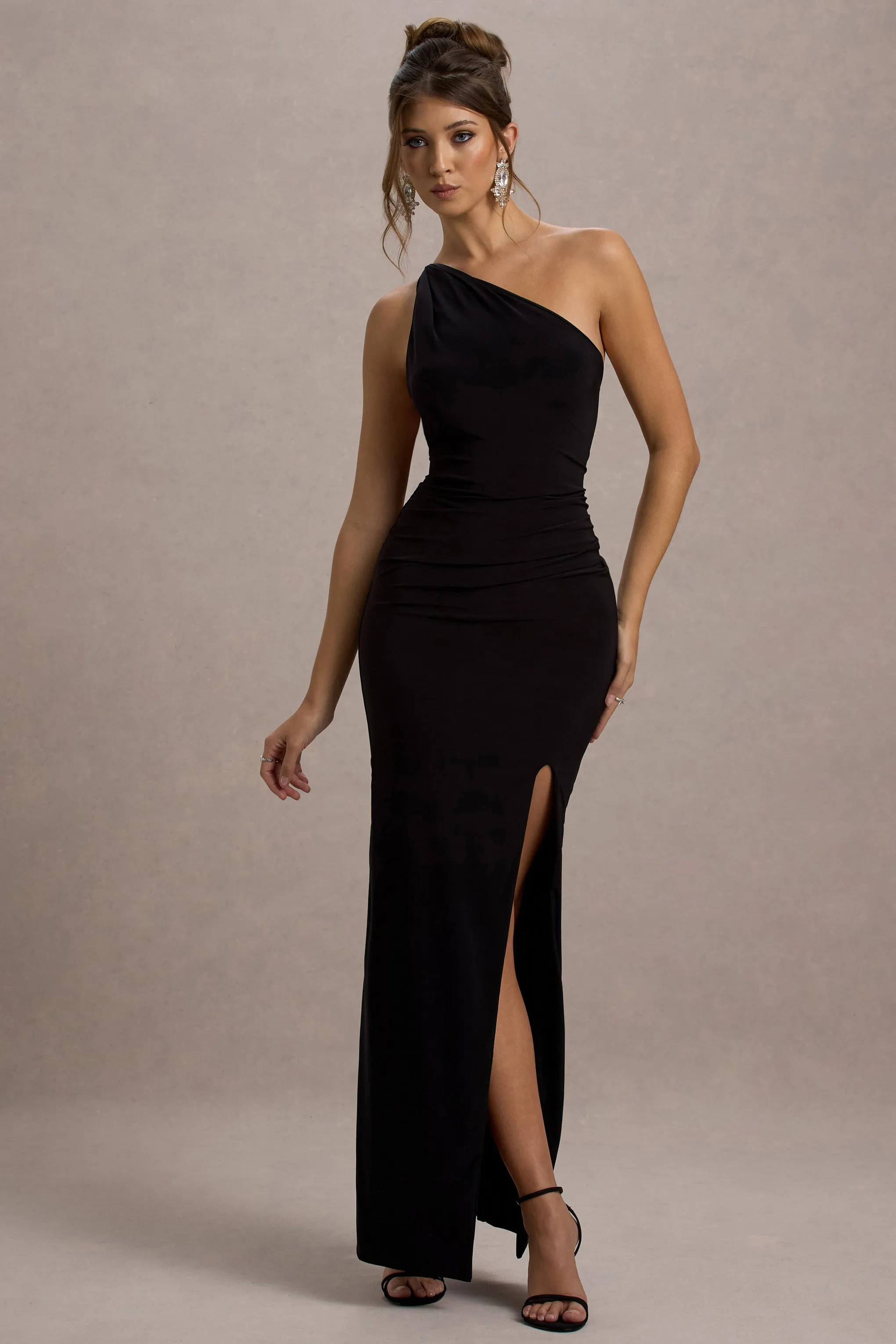 Dressing Up | Black One Shoulder Maxi Dress With Open Back Detail