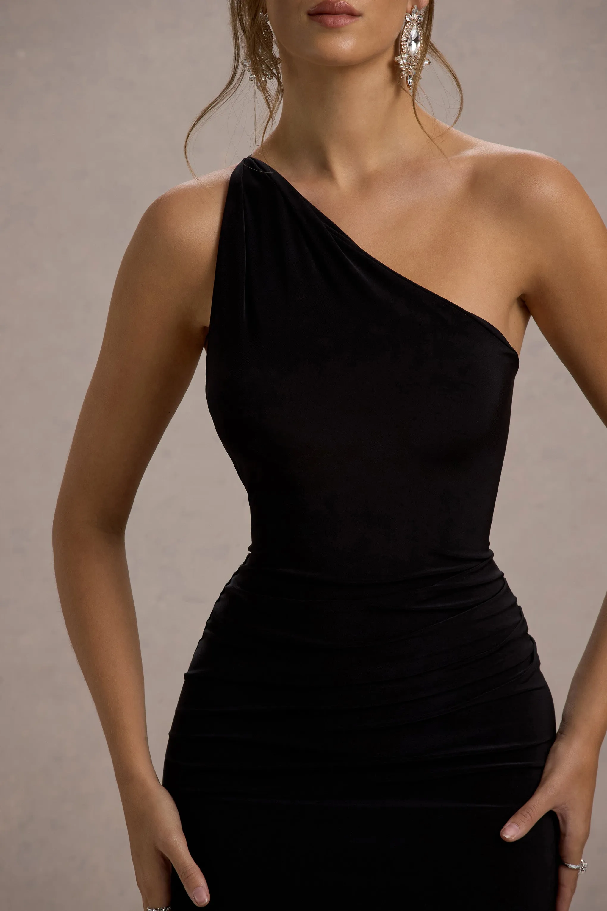 Dressing Up | Black One Shoulder Maxi Dress With Open Back Detail