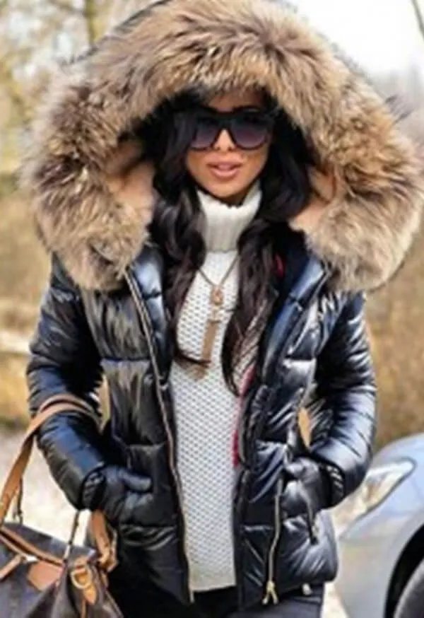 Dunnmall Fashion Solid Color Thick Fur Collar Down Jacket