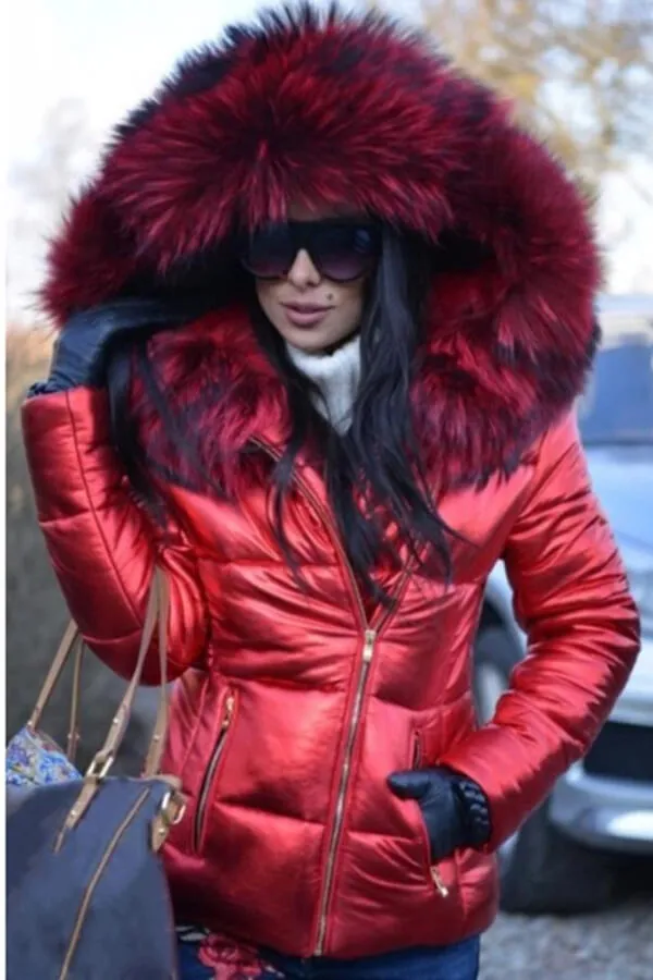 Dunnmall Fashion Solid Color Thick Fur Collar Down Jacket