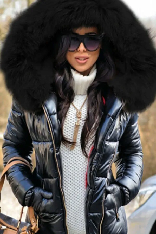 Dunnmall Fashion Solid Color Thick Fur Collar Down Jacket