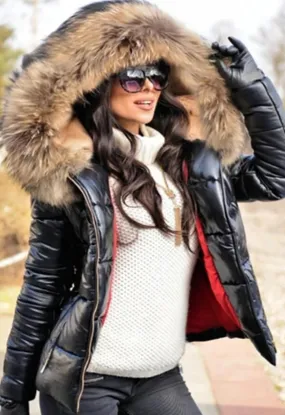 Dunnmall Fashion Solid Color Thick Fur Collar Down Jacket