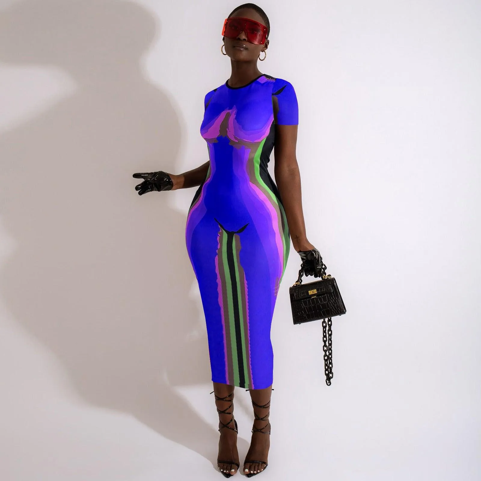 Electric 3D Blue Body Outline Dress