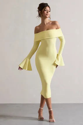 Emma | Lemon Bardot Flared-Sleeve Midi Dress