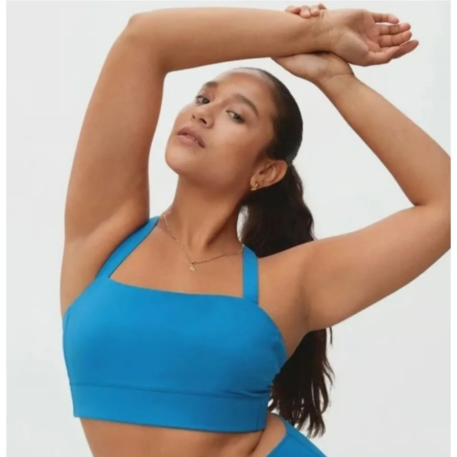 EVERLANE Women's The Perform Crop Top S Blue Criss-Cross Sports Bra NWT