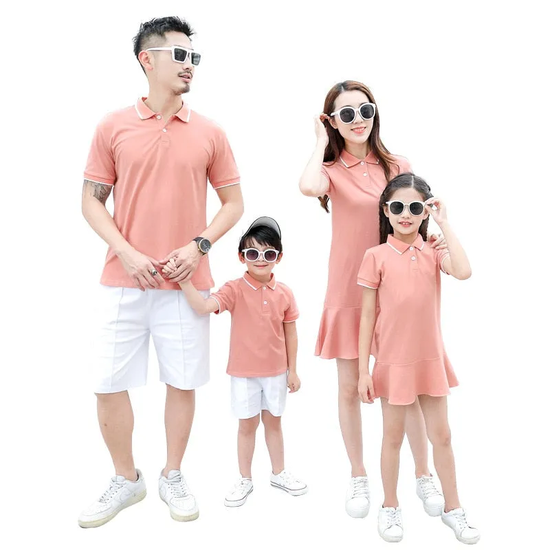 Family matching outfits summer Polo shirt mother, daughter, father, son turn down collar family clothes