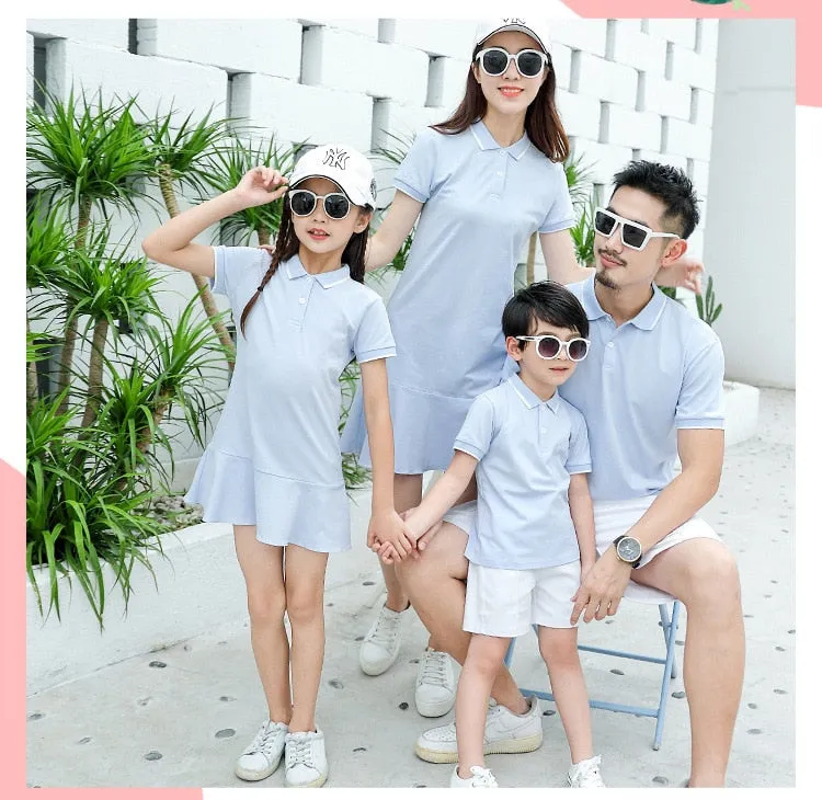 Family matching outfits summer Polo shirt mother, daughter, father, son turn down collar family clothes