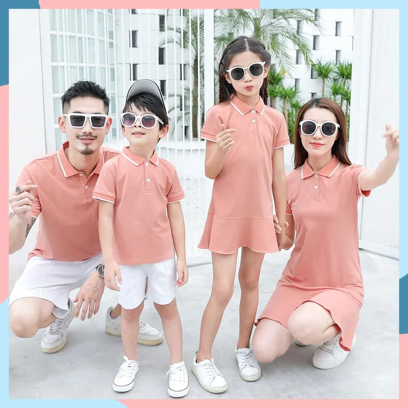 Family matching outfits summer Polo shirt mother, daughter, father, son turn down collar family clothes