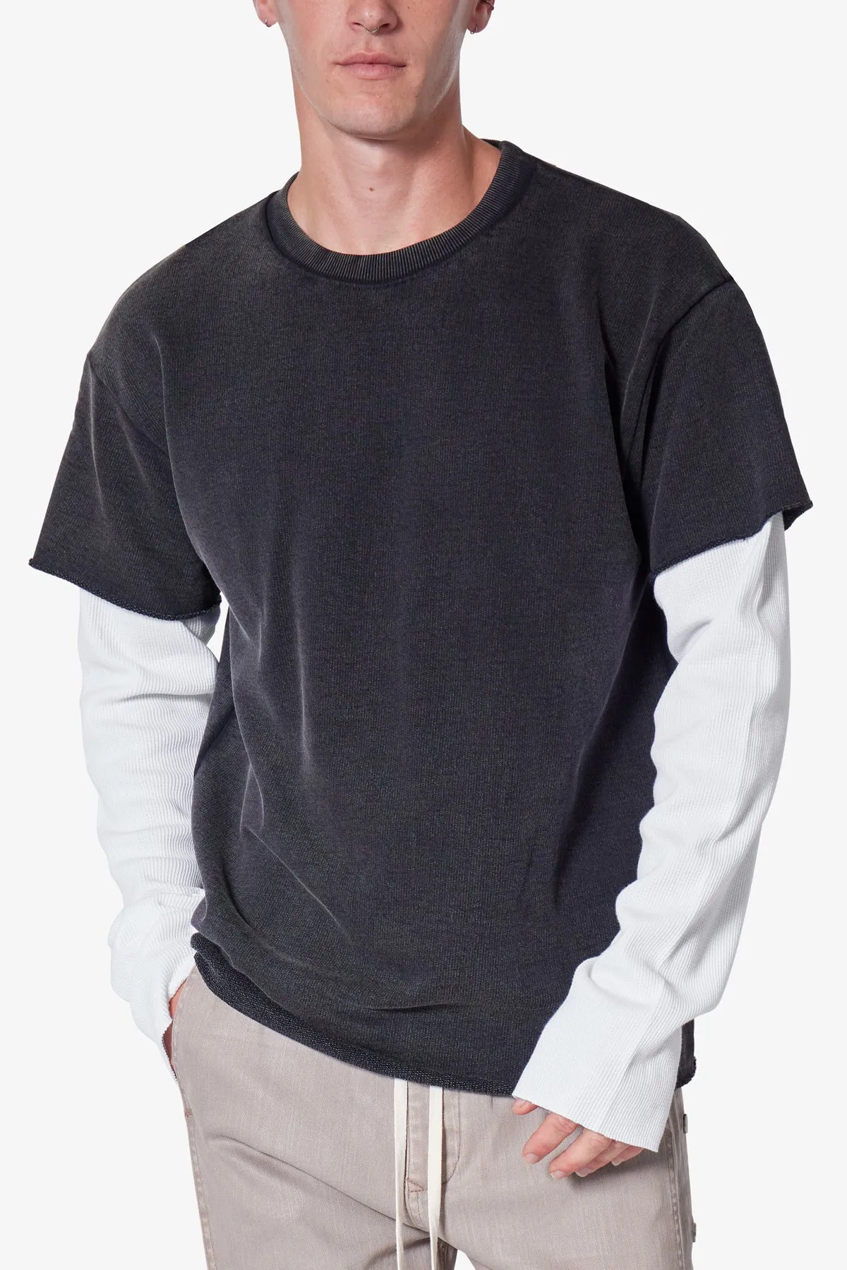 French Terry Double Layer Thermal L/S Tee - Washed Black