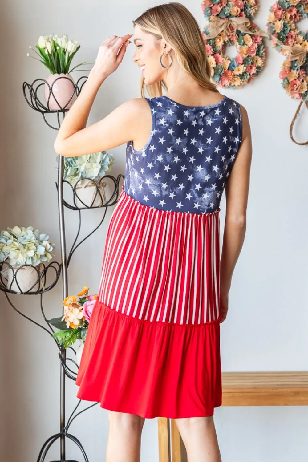 Full Size US Flag Theme Contrast Tank Dress