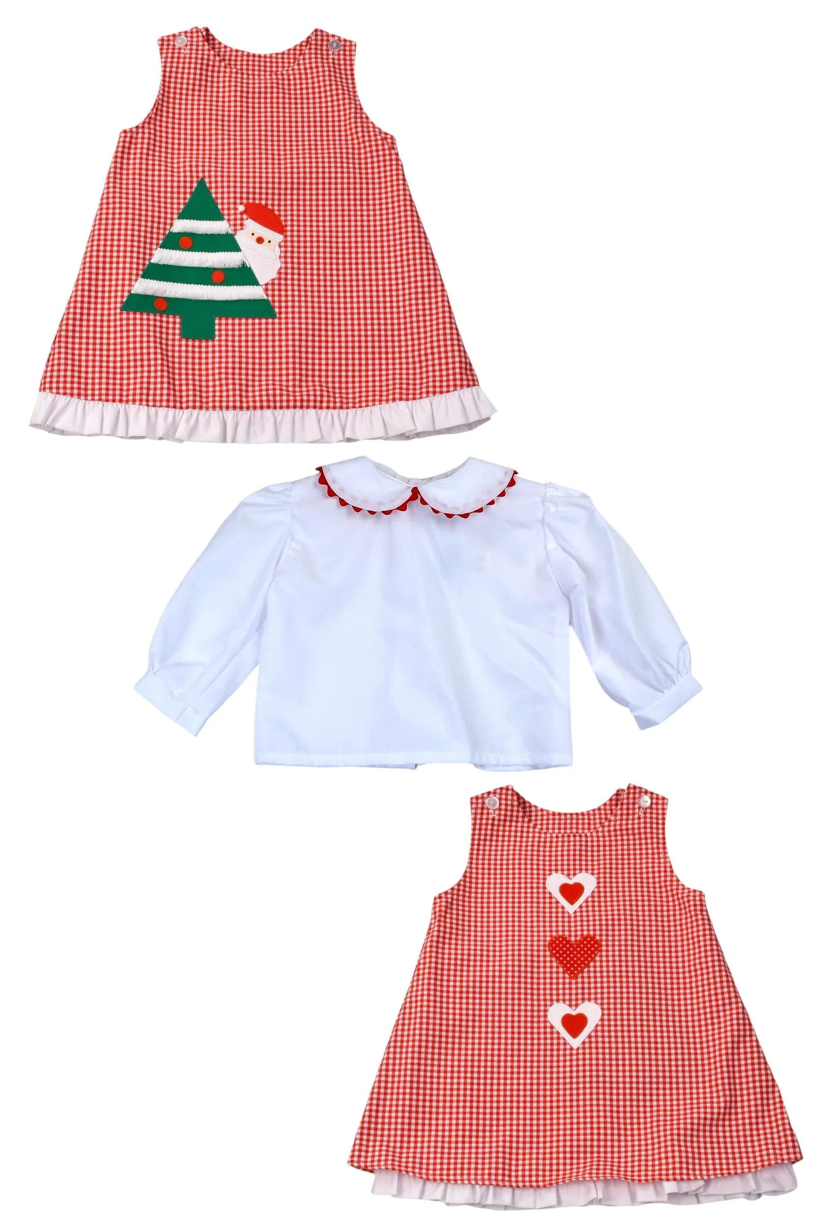 Funtasia Too Long Sleeve Blouse Red Ric Rac & Reversible Jumper Santa/Hearts 72251A-WHT/72260B-RED 5108