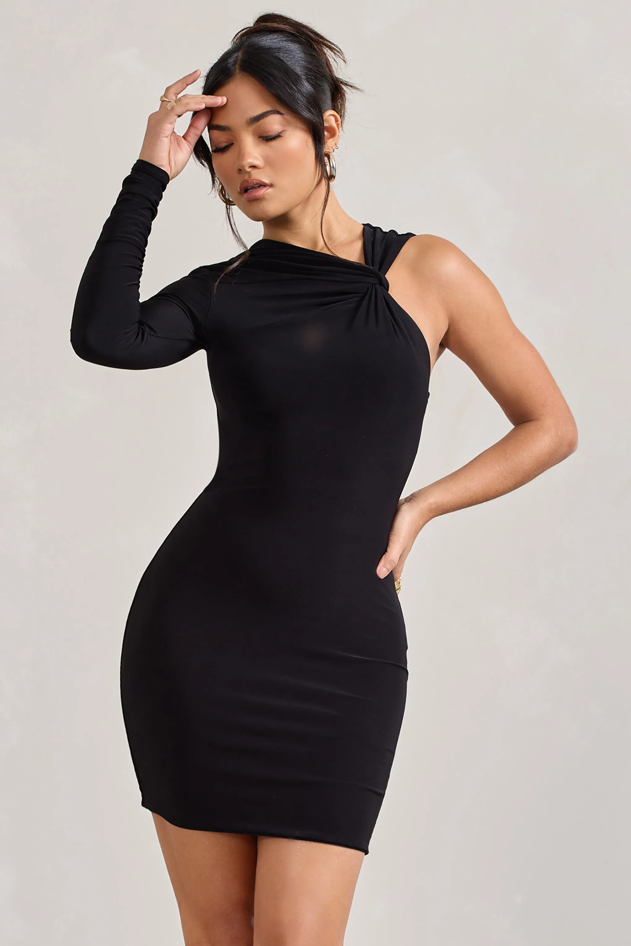 Fusion | Black Asymmetric Twisted Bodycon Mini Dress