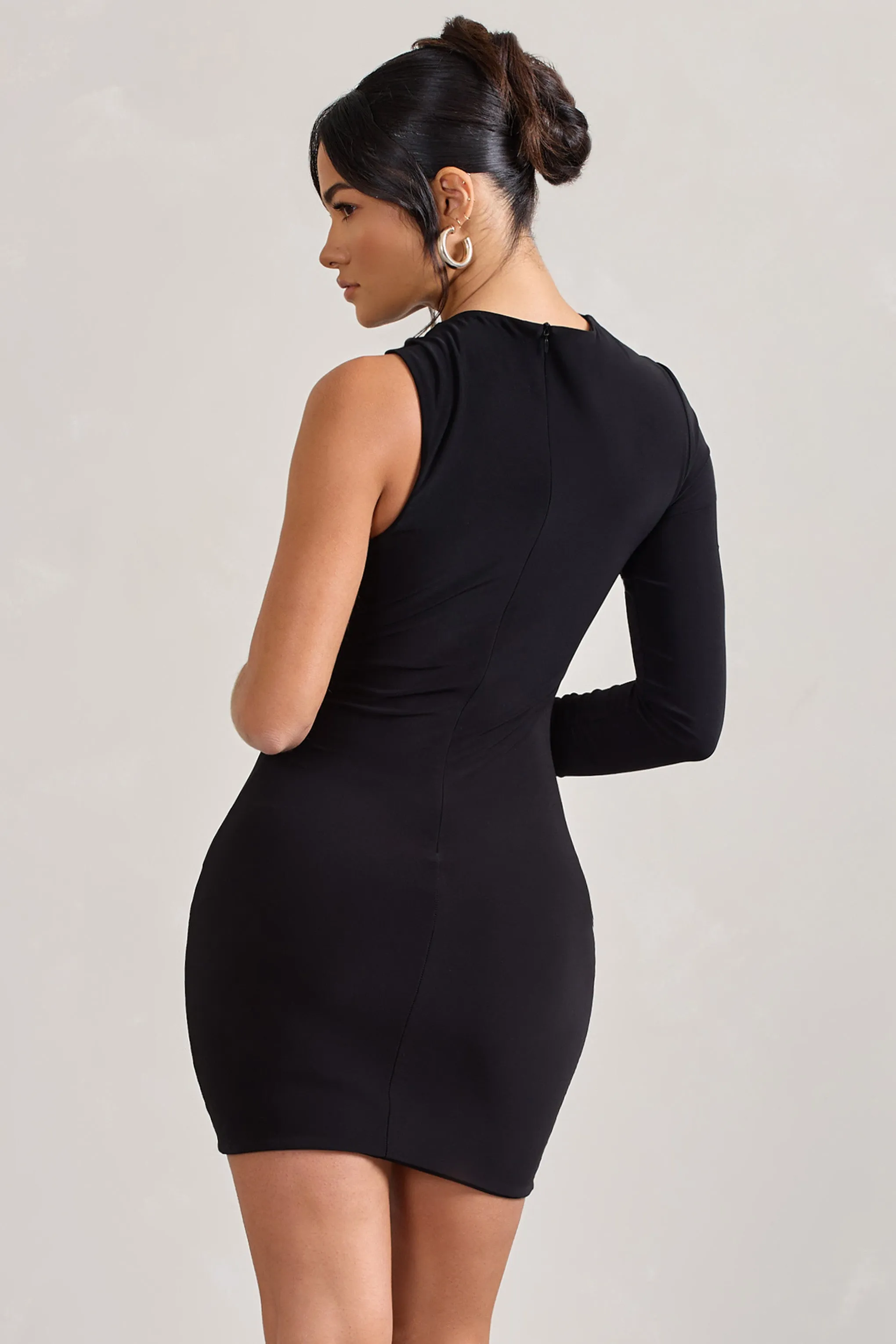 Fusion | Black Asymmetric Twisted Bodycon Mini Dress