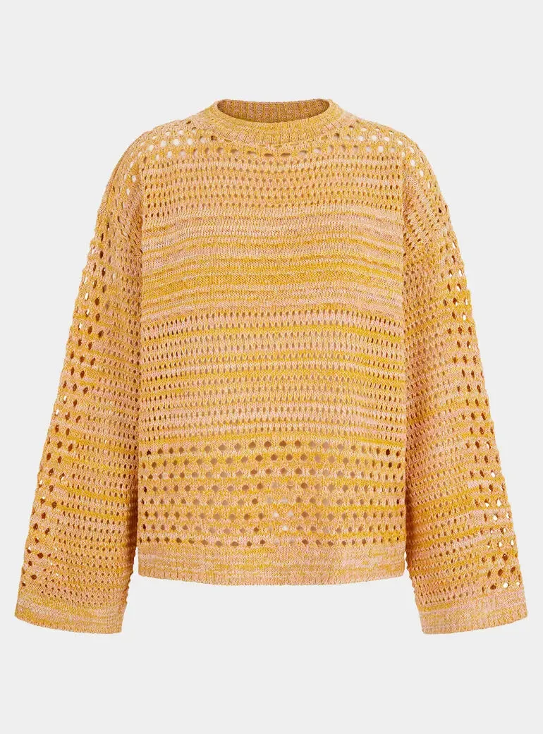 Gala Recycled Cotton Mix Pointelle Wide Sleeve Jumper - Orange