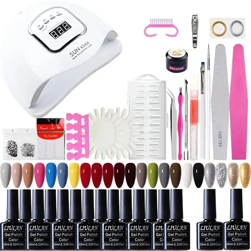 Gel Nail Polish Kit With U V Light 150W UV LED Nail Dryer Lamp, 22 Colors Gel Polish Kit With Top Coat And Base Coat, Manicure Tools Nail