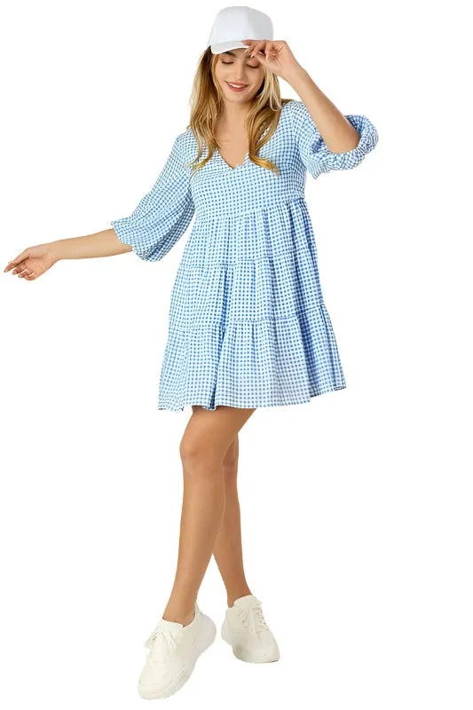 Gingham checked tiered dress