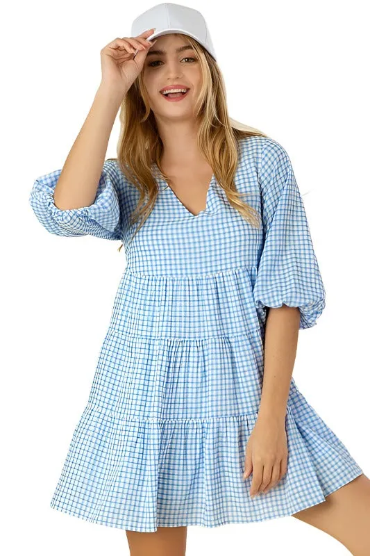 Gingham checked tiered dress