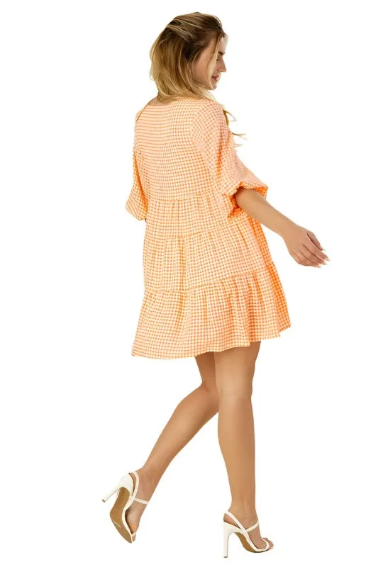 Gingham checked tiered dress