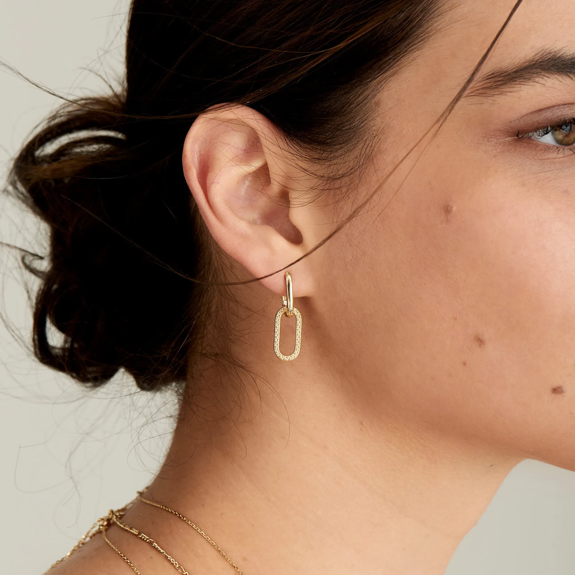 Gold Rope Oval Drop Earrings