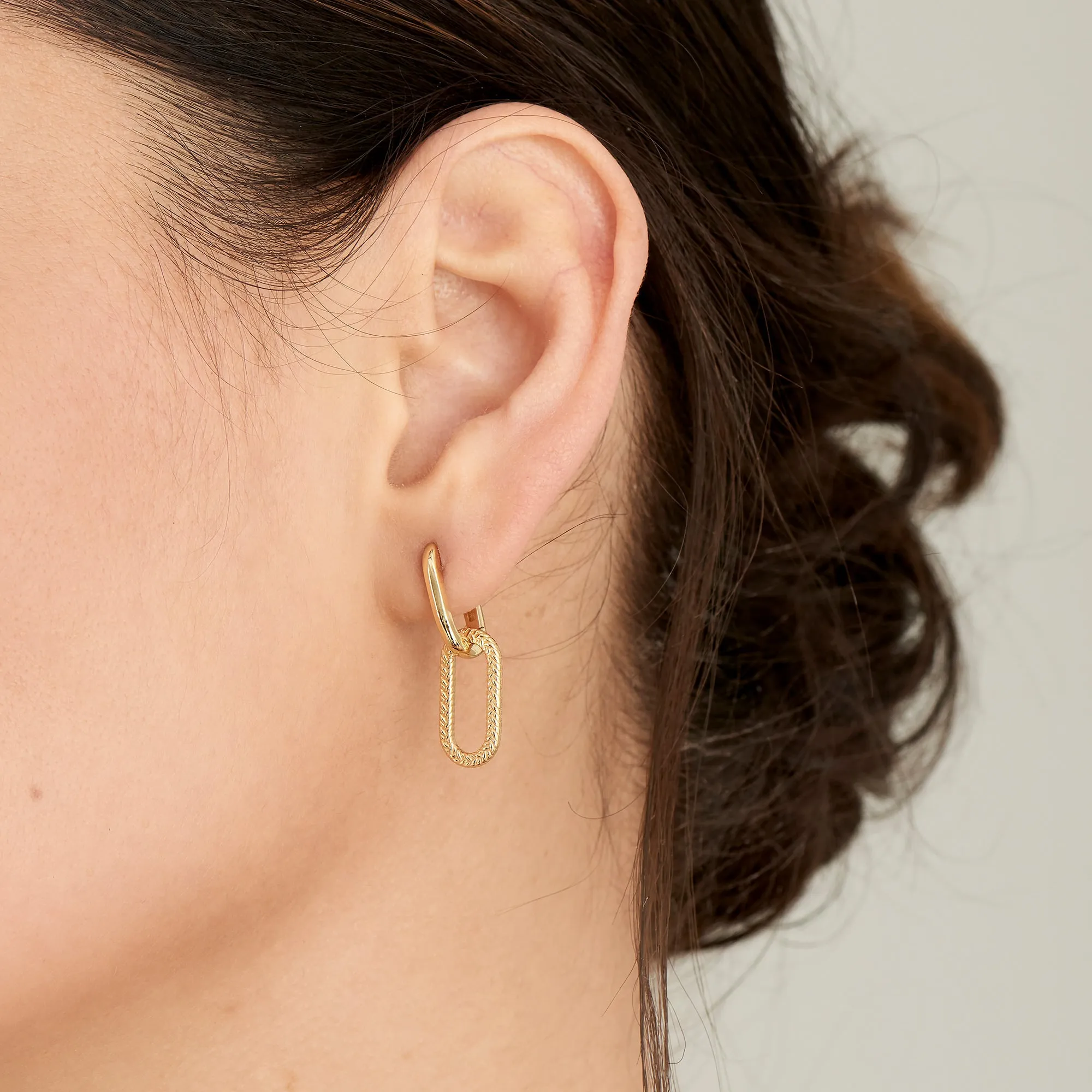 Gold Rope Oval Drop Earrings