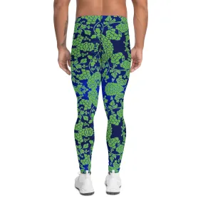 Green Blue Floral Print Megegings, Best Blue and Green Oriental Style Floral Print Meggings Compression Tights - Made in USA/EU/MX