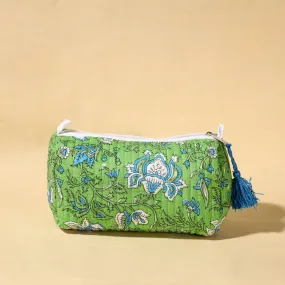 Green - Handmade Cotton Fabric Quilted Utility Pouch With Tassel