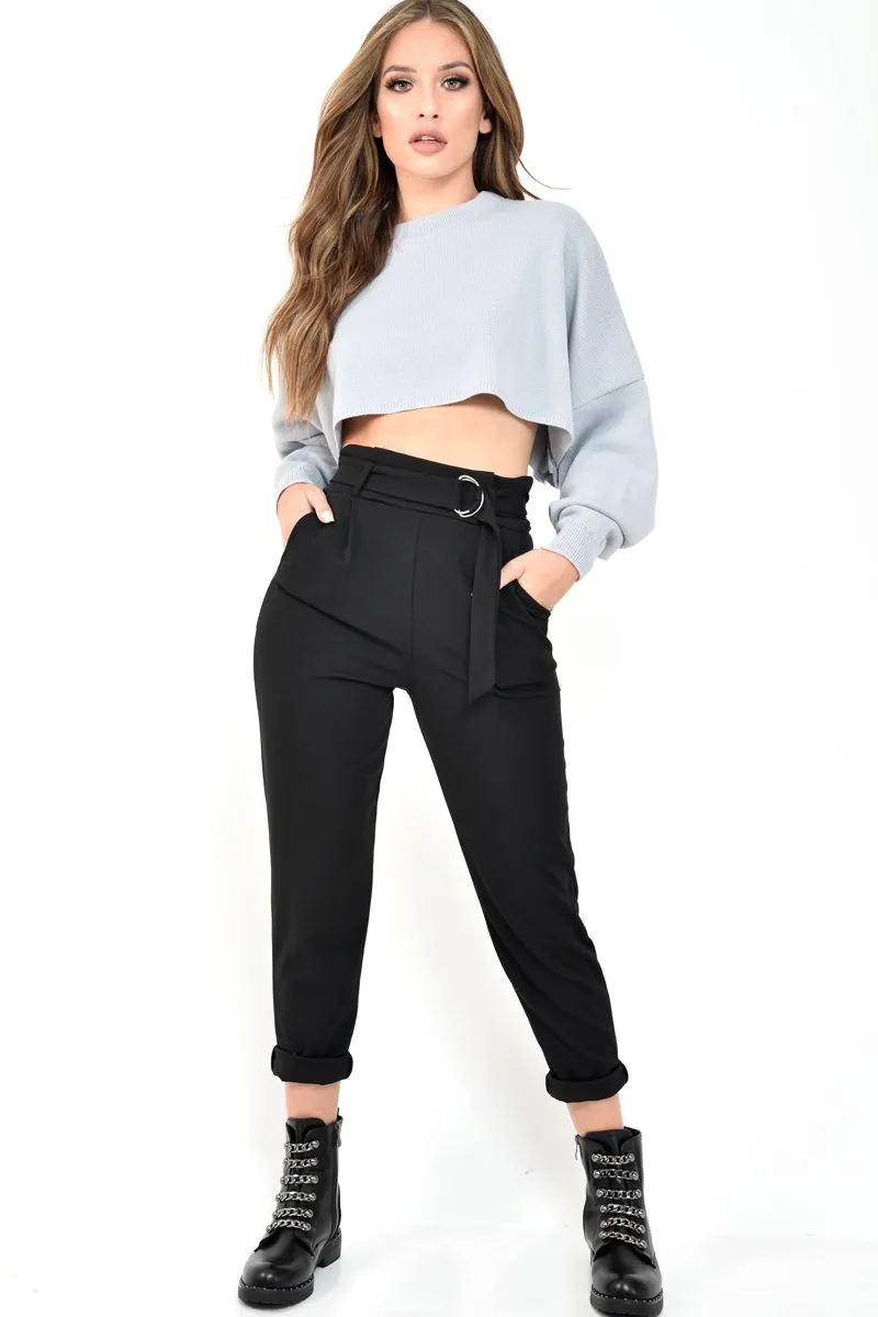 Grey Cropped Batwing Jumper - Lizy