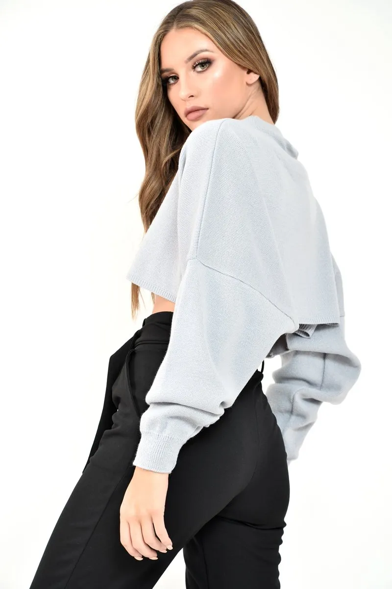 Grey Cropped Batwing Jumper - Lizy